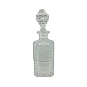 Vintage Lead Crystal Square Decanter with Diamond Cut Design Faceted Stopper